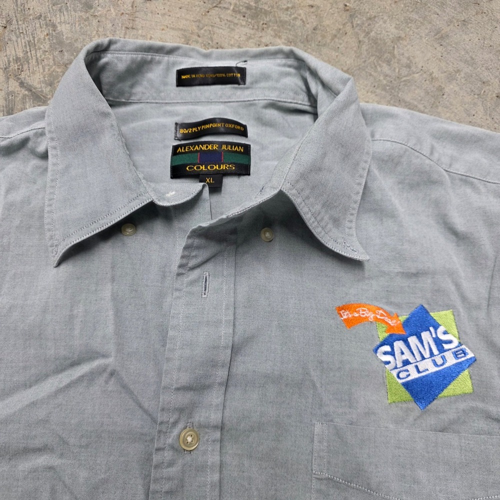 Alexander Julian‎ Mens Long Sleeve Oxford Button Down Shirt Sam Club Logo XL